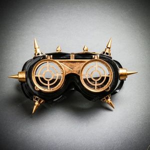 Black Gold Steampunk Spikes Goggles Eye Mask Costume Flip Up Glasses Clear Lens